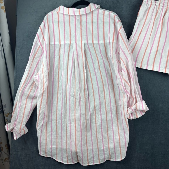 Fabletics set Cotton Voile Oversized Lite Striped Shirt high waist shorts Large - Picture 15 of 16